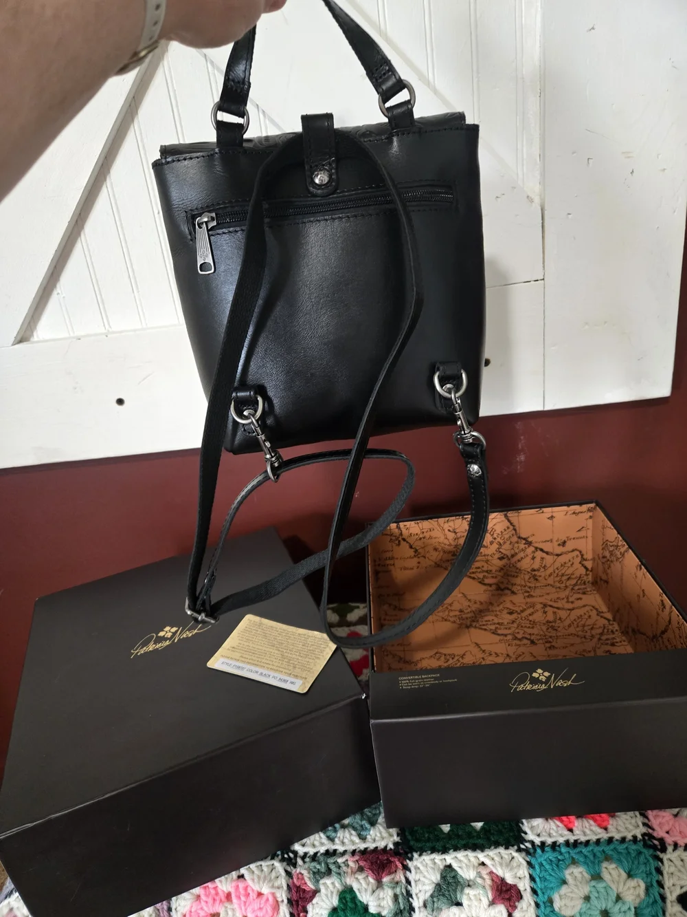 Patricia Nash Black Embossed Leather Small Backpack - Picture 3 of 8